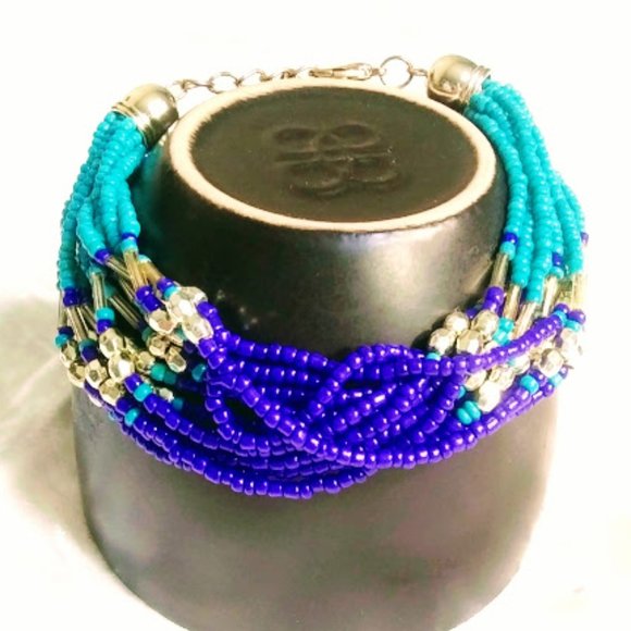 TWISTED GLASS SEED BEAD BRACELET*12 STRANDS*TURQUOISE COLOR*HAND CRAFTED - Picture 3 of 5